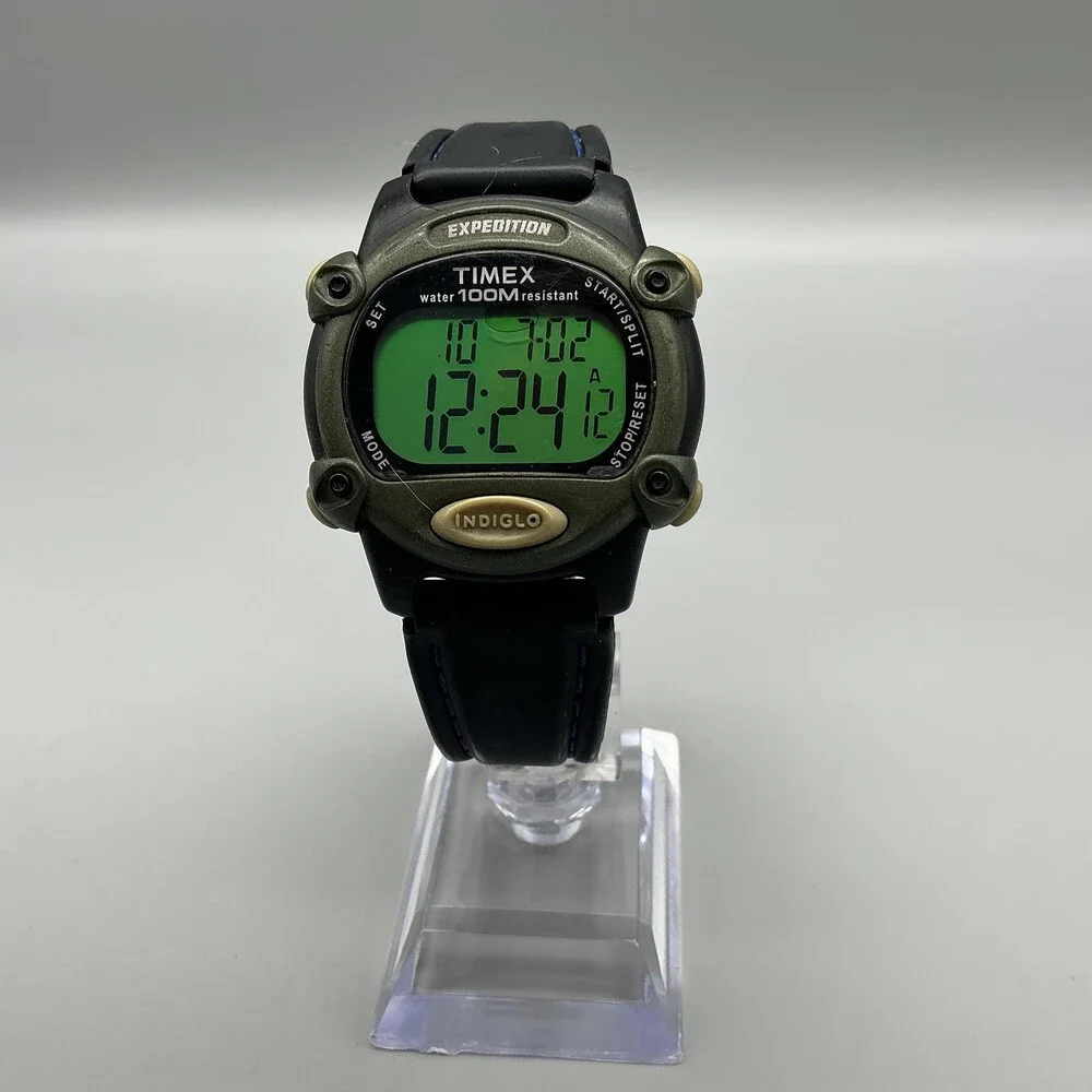 Timex Expedition Indiglo Mens Watch 39mm Digital Black Green WR 100M Timerr
